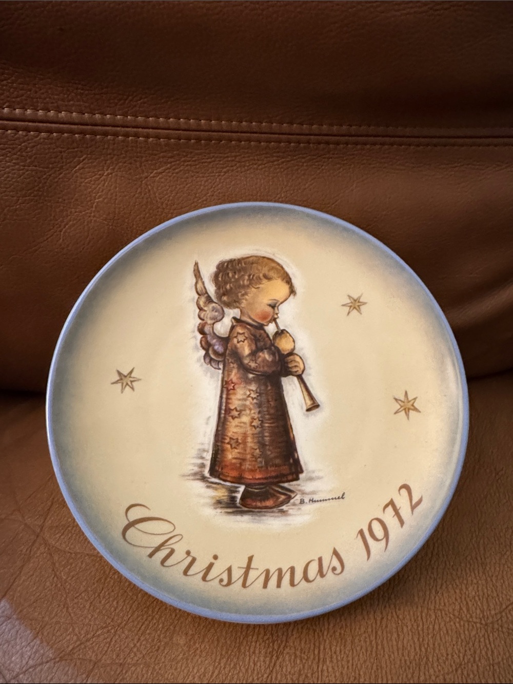 Hummel White and Blue Christmas Plate - 'Engel mit Flöte'